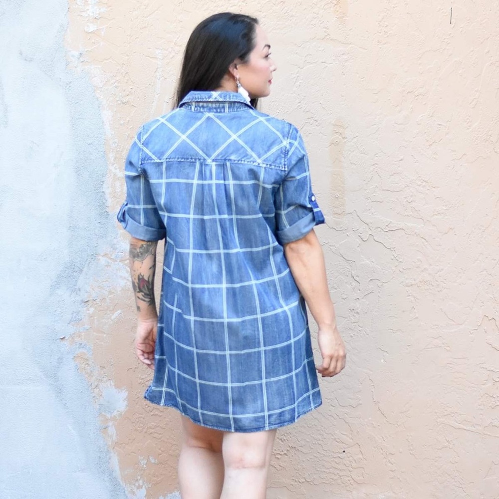 ☝🏼 ONE medium left. • Grid Pattern Jean Dress - Picture 2 of 2